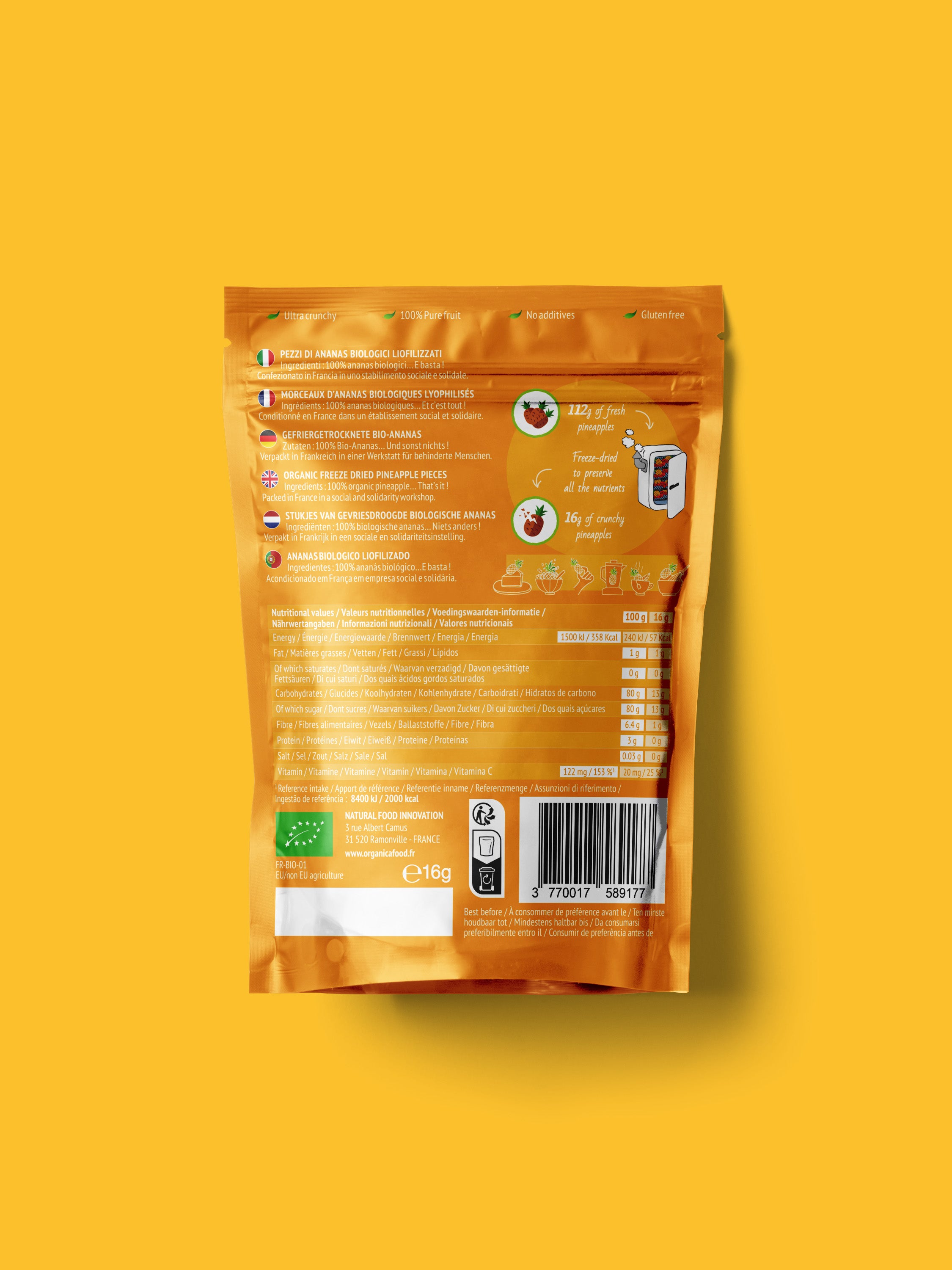 BOX DI 12 SNACK ANANAS LIOFILIZZATO