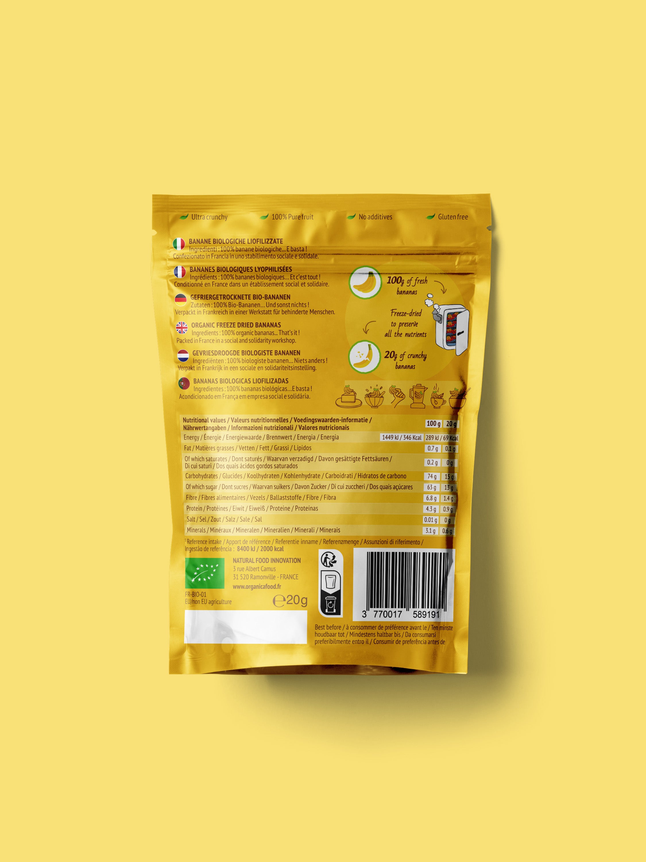 BOX DI 12 SNACK BANANA LIOFILIZZATA