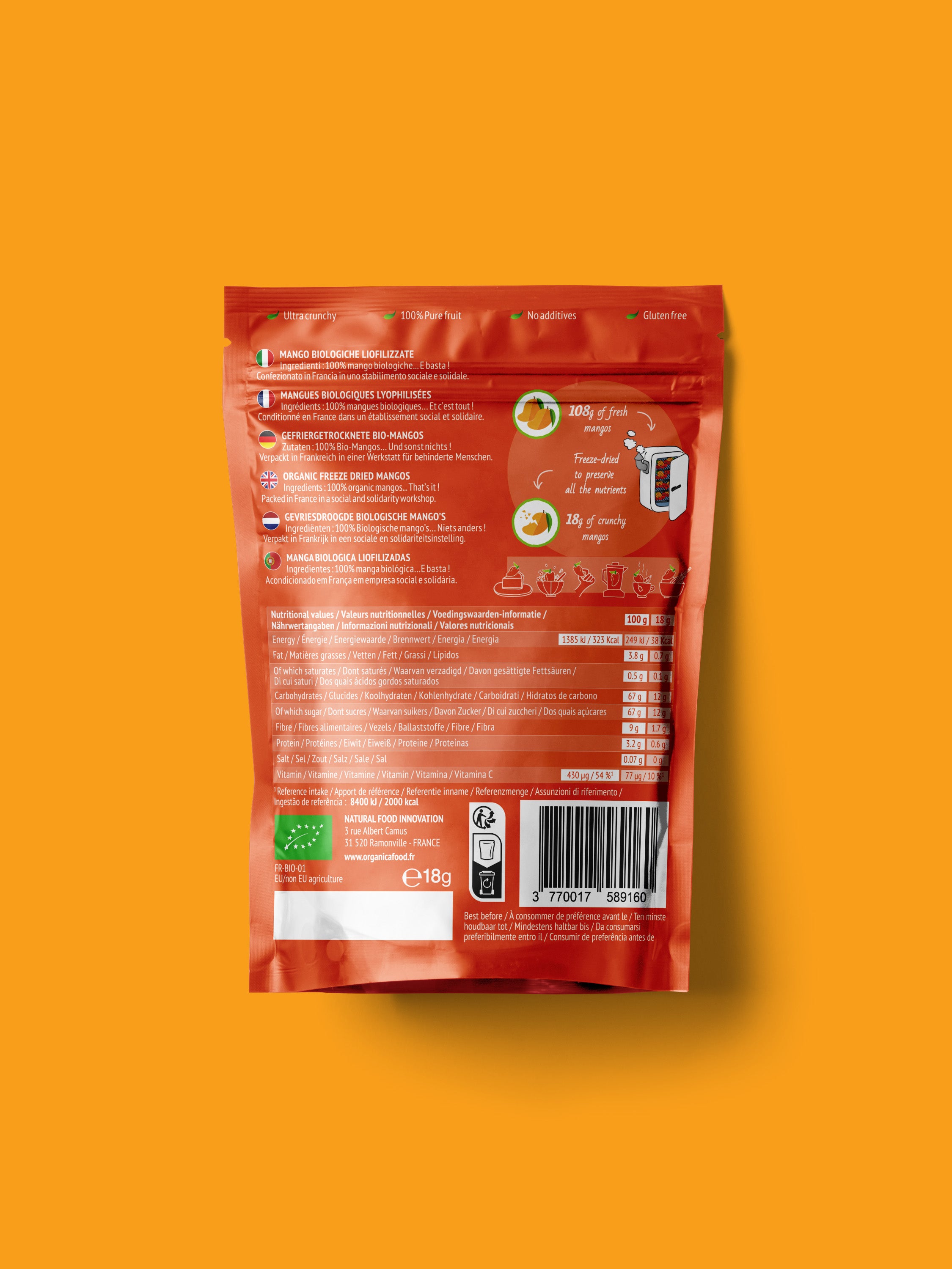 BOX DI 12 SNACK MANGO LIOFILIZZATO